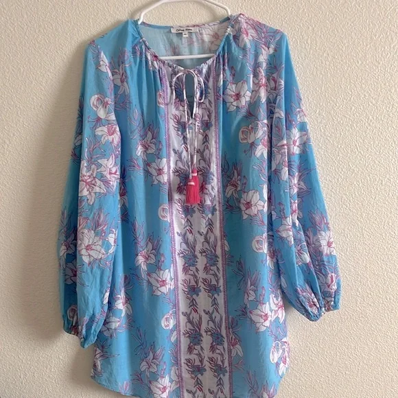 Celina Moon Multi Clover Long Blouson Sleeve Floral Tunic Mini Dress Sz XS - Picture 4 of 13